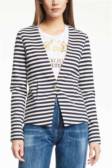 giacca donna a righe blu tipo chanel